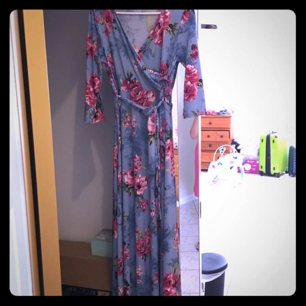 Pink Blush Blue Floral Maternity Dress XL